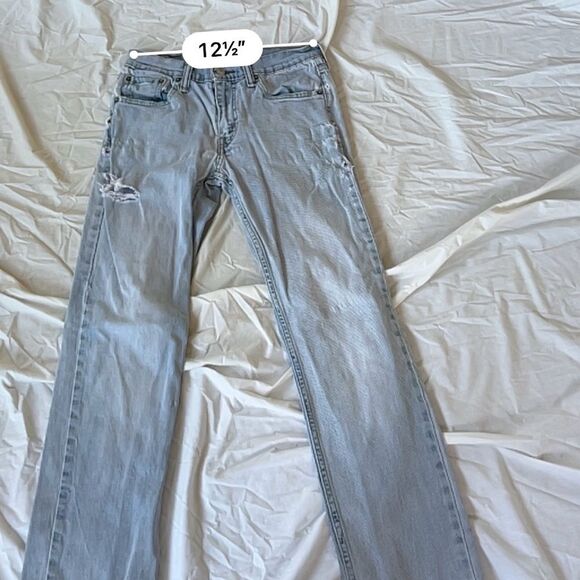 Women's Light Blue Distressed Straight Leg Jeans - Picture 12 of 13